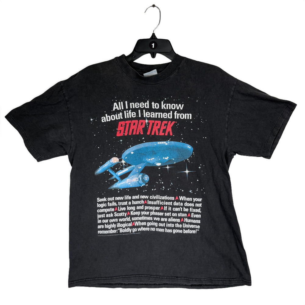 Vintage Star Trek Life Lessons T Shirt Large Black Enterprise Graphic 90s USA